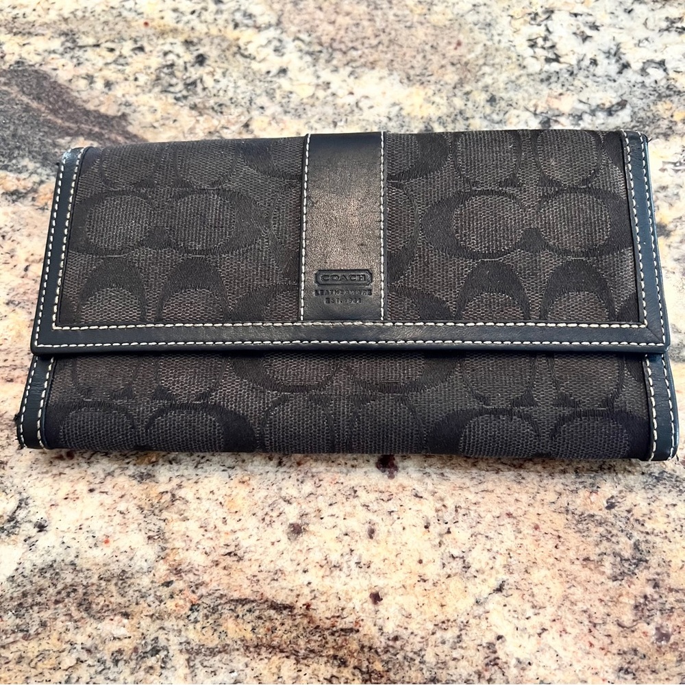 Coach Monogram Trifold Charcoal and Black Signature Wallet